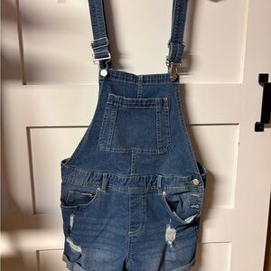Dollhouse Light Blue Denim Short Overalls